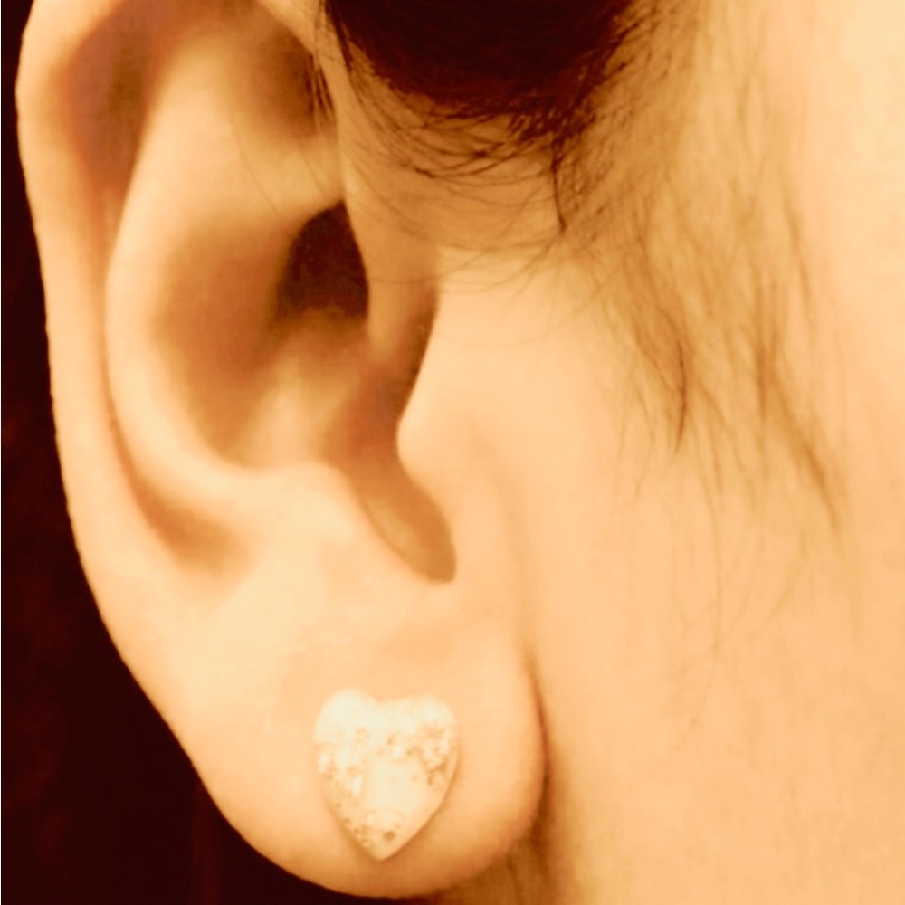 Blue Heart Gold Flake Fleck Glitter Sparkle Resin Dainty Tiny Stud Post Earrings - Picture 3 of 15